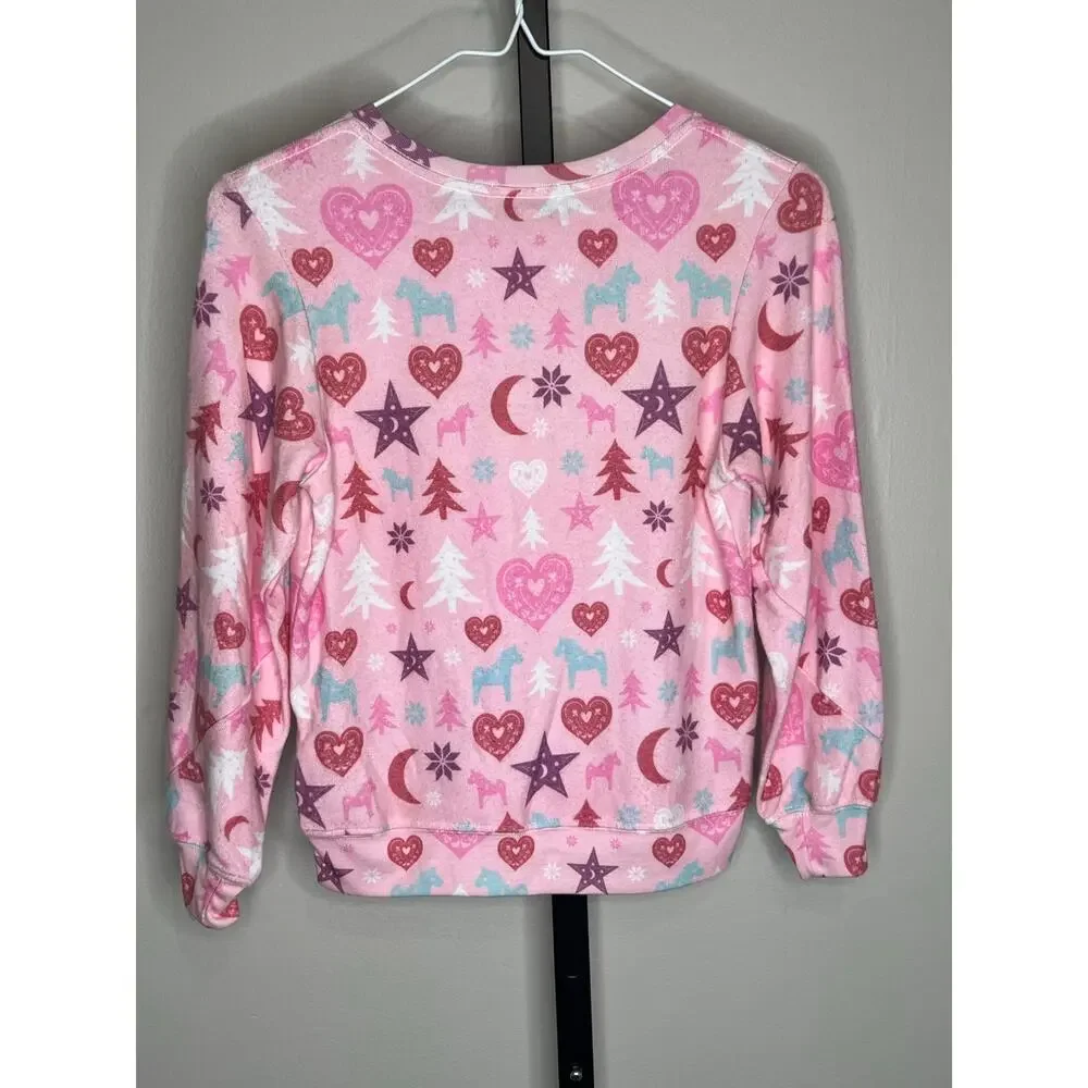 Wildfox Kids Pink Heart Star Print Sweatshirt NWT Size 7/8 Girls
